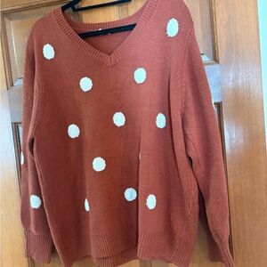 Maurices Rust and White Polka Dot V-Neck Sweater
